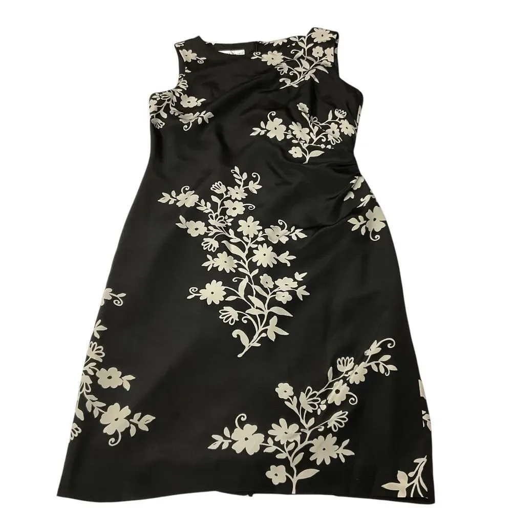 David Warren New York Black Floral Sleeveless Sheath Dress Size 8 100% Silk - Picture 5 of 11